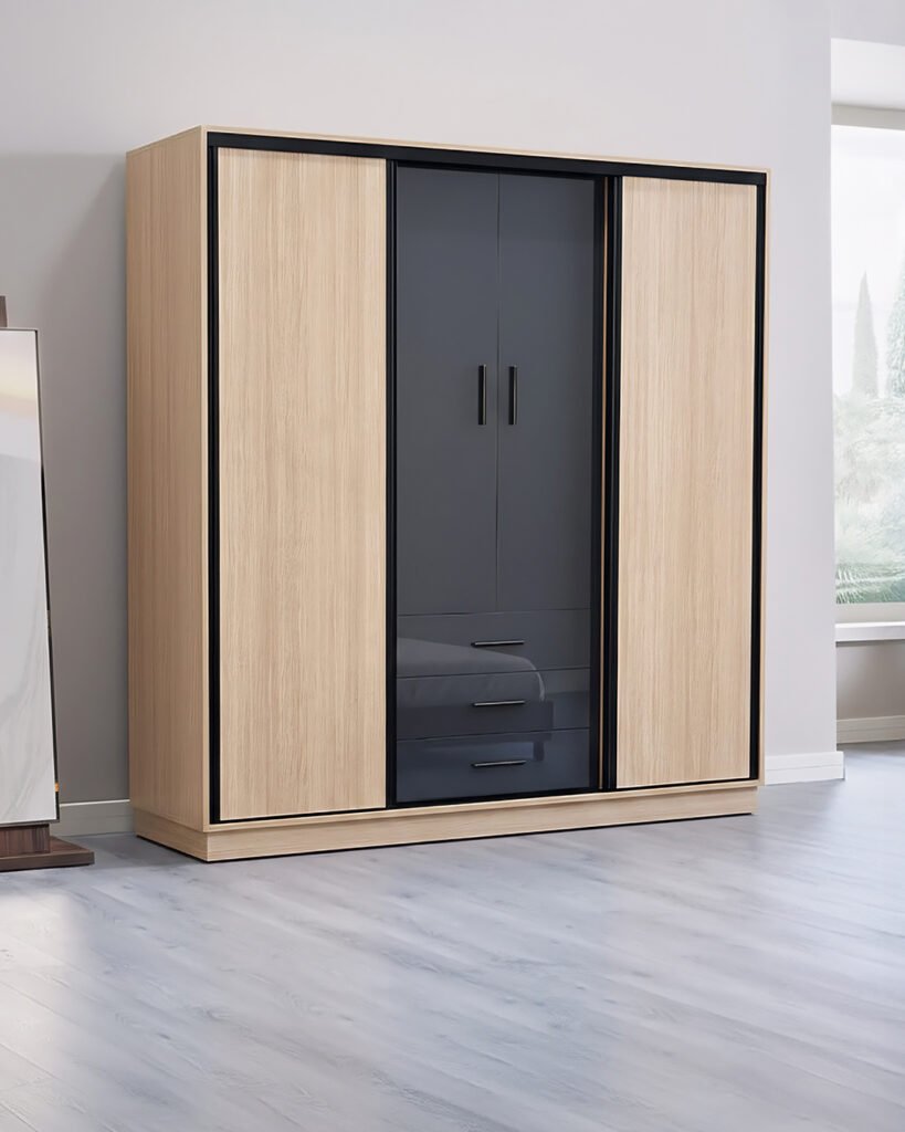 Armoire moderne sur mesure en MDF, design contemporain avec portes coulissantes, fabrication BOALUM pour chambre élégante.