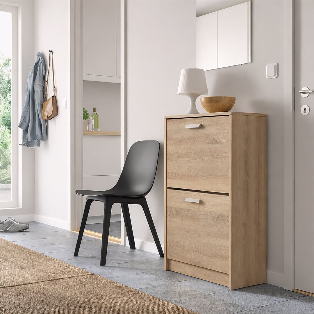 Meuble de rangement chaussures pour entrée moderne en MDF effet chêne