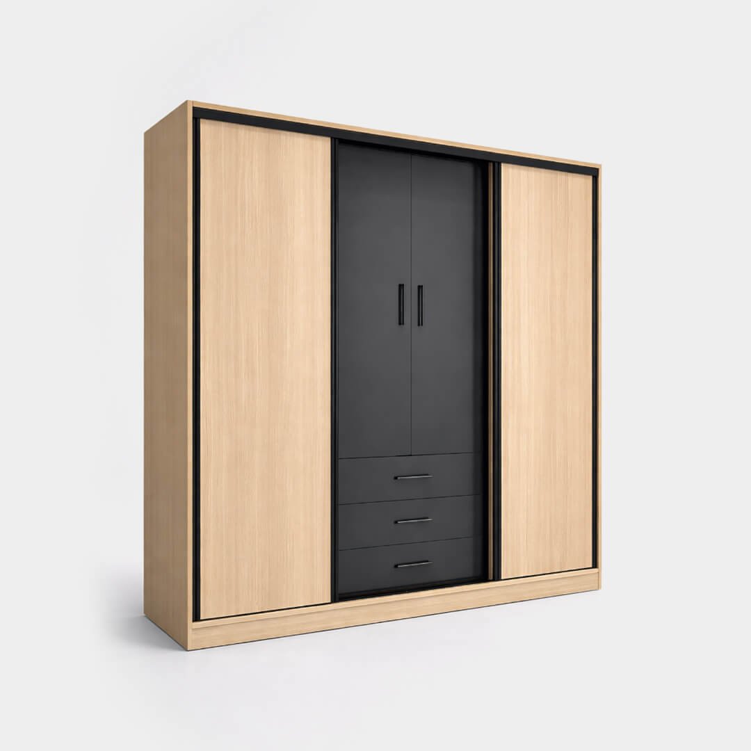 Placard moderne design minimaliste bois naturel et noir mate – Collection BOALUM.